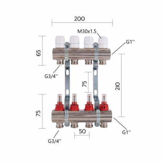Коллектор с расходомерами Thermo Alliance Standart 1" 4 выхода SD235W4 купить в САНН Одесса, изображение 2