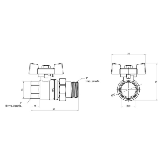 Кран шаровой "Американка" Thermo Alliance Standart 1" ВН прямой SD220NW25PN40 купить в САНН Одесса, изображение 2