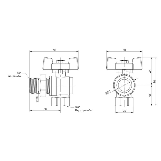 Кран шаровой "Американка" Thermo Alliance Standart 1/2" ВН угловой SD222NW15PN40 купить в САНН Одесса, изображение 2