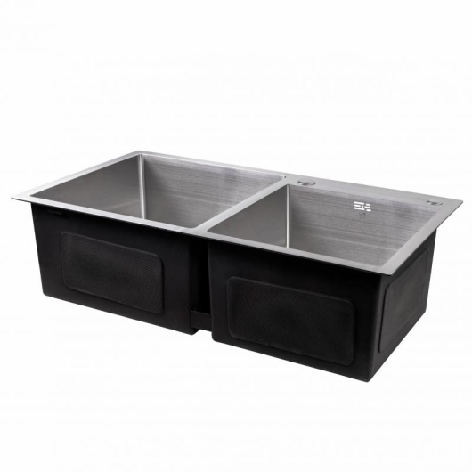 Мойка для кухни с двумя чашами интегрированная Lidz Handmade H7843 (LDH7843BRU35387) Brushed Steel 3,0/1,0 мм купить в САНН Одесса, изображение 4