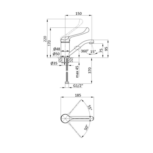 Смеситель для раковины локтевой Lidz Watt 002M с поворотным изливом (k40) LDWAT002MCRM34861 Chrome купить в САНН Одесса, изображение 2