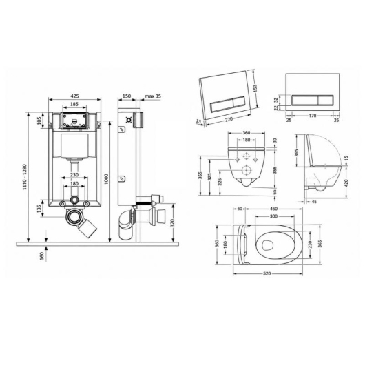 Готове рішення Qtap для ванної кімнати: підвісний унітаз Swan Rimless 520х360х320 + комплект інсталяції Nest 4 в 1 (лінійна клавіша White) купити в САНН Одеса, зображення 2