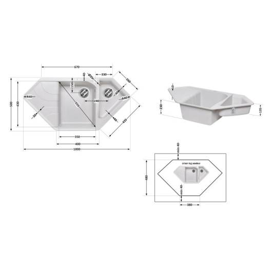 Кухонная мойка с дополнительной чашей Lidz 1000x500/225 GRA-09 (LIDZGRA091000500225) купить в САНН Одесса, изображение 2