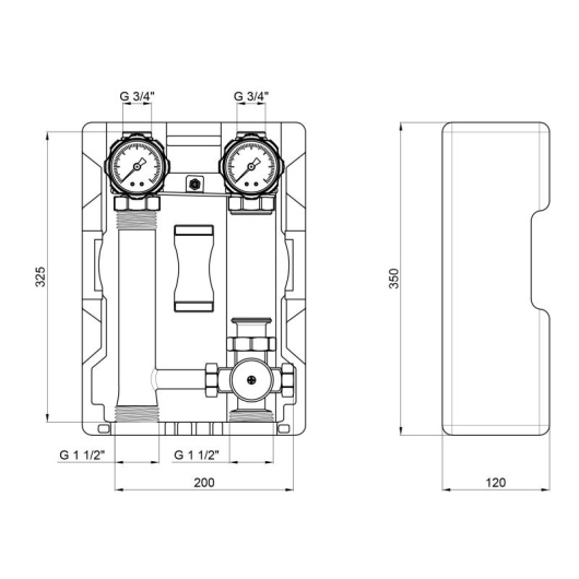 Насосная группа Icma 1" 1/2x3/4" подключение справа,  с термостатическим смесителем, без насоса  №R004 купить в САНН Одесса, изображение 2