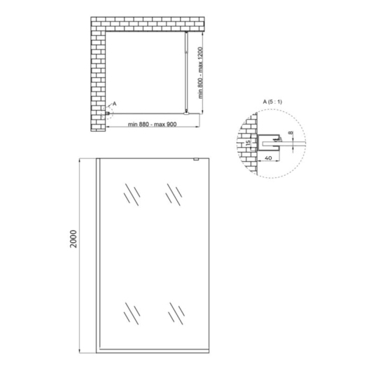 Душевая перегородка Qtap Walk-In Standard CRM209.C8 90х200 см, стекло Clear 8 мм, покрытие CalcLess купить в САНН Одесса, изображение 2