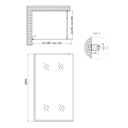 Душевая перегородка Qtap Walk-In Standard CRM2011.C8 110х200 см, стекло Clear 8 мм, покрытие CalcLess купить в САНН Одесса, изображение 2