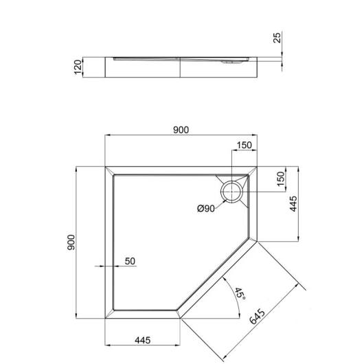 Душевой поддон Qtap Diamond 309912 90x90x12 см + сифон купить в САНН Одесса, изображение 2
