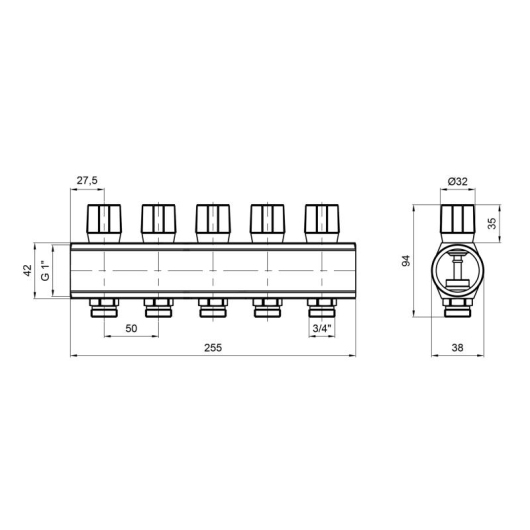 Коллектор Icma с регулировочными вентилями 1" 5 выходов №1105 (Red) купить в САНН Одесса, изображение 2