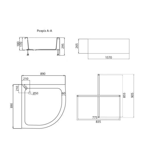 Душевой поддон Lidz KAPIELKA ST90x90x26 купить в САНН Одесса, изображение 2