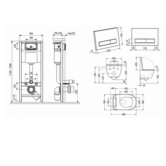 Готовое решение Qtap для ванной комнаты: подвесной унитаз  Swan Ultra Quiet 485x360x320 + комплект инсталляции Nest 4 в 1 (линейная клавиша Chrome) купить в САНН Одесса, изображение 2