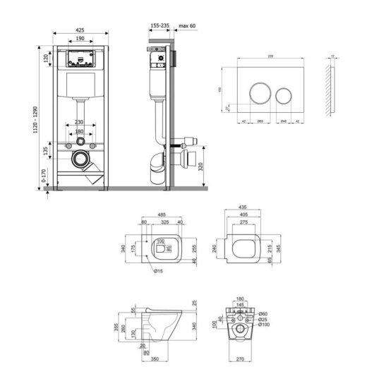 Готовое решение Qtap для ванной комнаты: подвесной унитаз Tern Ultra Quiet 490x365x325 + комплект инсталляции Nest 4 в 1 (круглая клавиша Satin) купить в САНН Одесса, изображение 2