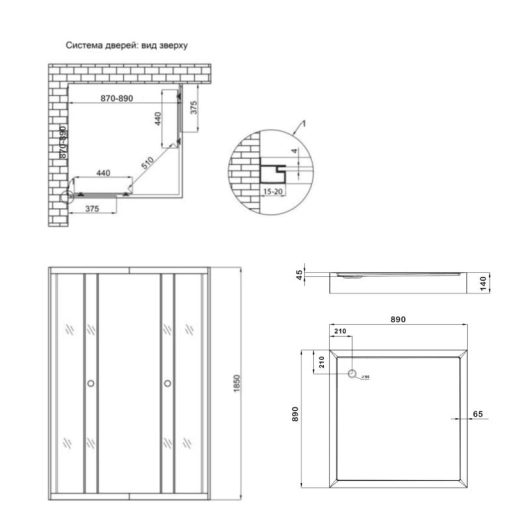 Душевая кабина Lidz Wawel SC90x90.SAT.LOW.GR, стекло тон. 4 мм + Lidz Душевой поддон KAPIELKA ST90x90х14 купить в САНН Одесса, изображение 2