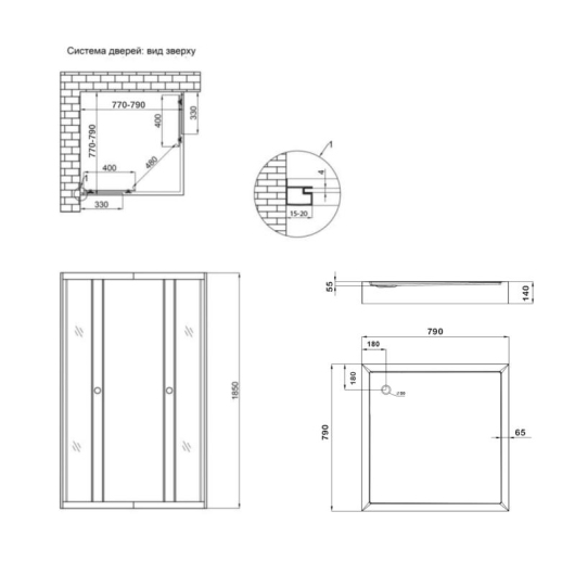 Душевая кабина Lidz Wawel SC80x80.SAT.LOW.GR, стекло тон. 4 мм + Lidz Душевой поддон KAPIELKA ST80x80х14 купить в САНН Одесса, изображение 2