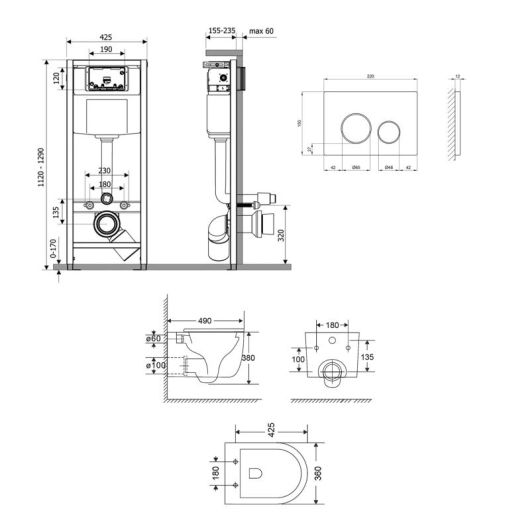 Готове рішення Qtap для ванної кімнати: підвісний унітаз Taurus Ultra Quiet 485×360×350 + комплект інсталяції Nest 4 в 1 (кругла клавіша Satin) купити в САНН Одеса, зображення 2