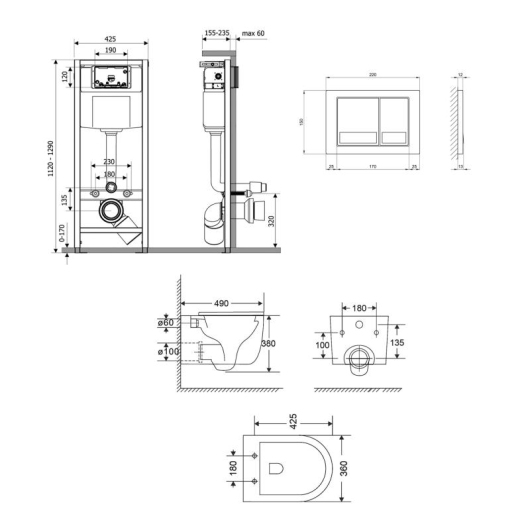 Готовое решение Qtap для ванной комнаты: подвесной унитаз Taurus Ultra Quiet 485×360×350 + комплект инсталляции Nest 4 в 1 (квадратная клавиша Chrome) купить в САНН Одесса, изображение 2