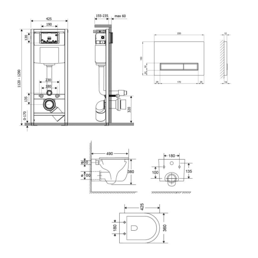 Готовое решение Qtap для ванной комнаты: подвесной унитаз Taurus Ultra Quiet 485×360×350 + комплект инсталляции Nest 4 в 1 (линейная клавиша Matt Black) купить в САНН Одесса, изображение 2