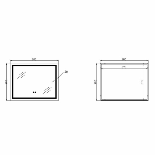 Зеркало Qtap Mideya (MI1) 900х700 с LED-подсветкой Touch, с антизапотеванием, с диммером QT2078NCF9070W купить в САНН Одесса, изображение 2