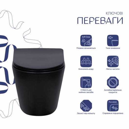 Унитаз подвесной Qtap Scorpio Ultra Quiet с сиденьем с сиденьем Soft-Close MATT BLACK QT14332380AMB купить в САНН Одесса, изображение 3
