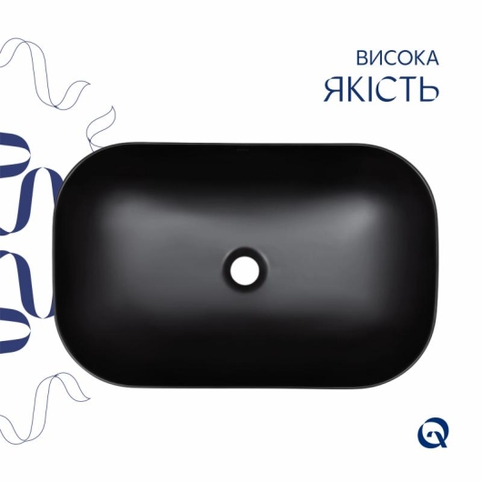 Комплект Qtap Robin: Раковина накладна прамокутна 600x390x150 мм Matt Black + Донний клапан PU03 купити в САНН Одеса, зображення 4