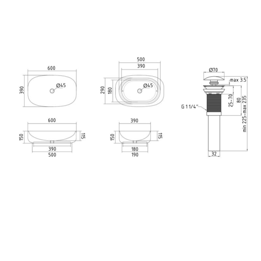 Комплект Qtap Robin: Раковина накладная прямоугольная 600x390x150 мм White + Донный клапан PU02 купить в САНН Одесса, изображение 2