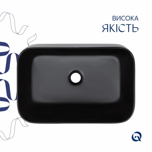 Комплект Qtap Scorpio: Раковина накладная прямоугольная 550х390х120 мм Matt Black + Донный клапан PU03 купить в САНН Одесса, изображение 4