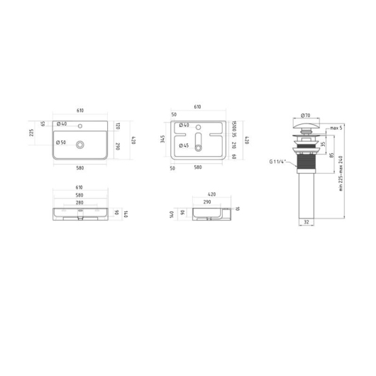 Комплект Qtap Nando LT: Раковина подвесная прямоугольная 610х420х140 мм White + Донный клапан PU02O купить в САНН Одесса, изображение 2