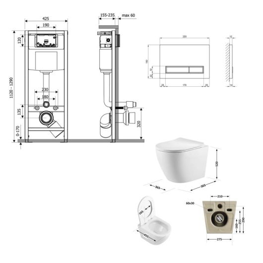Готове рішення Qtap для ванної кімнати: підвісний унітаз Robin Ultra Quiet 520x365x365 + комплект інсталяції Nest 4 в 1 (лінійна клавіша Matt Black) купити в САНН Одеса, зображення 2