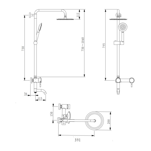 Душова система універсальна Brinex Pure 1030 на три споживачі  Nickel BRIPUR1030NKL купити в САНН Одеса, зображення 2