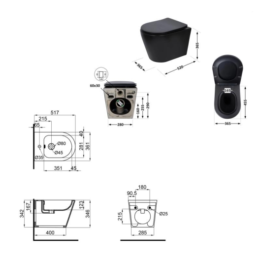 Комплект Qtap Scorpio Matt Black 2 в 1: Унитаз подвесной Ultra Quiet QT14332380AMB + биде подвесное QT1455053FMB купить в САНН Одесса, изображение 2