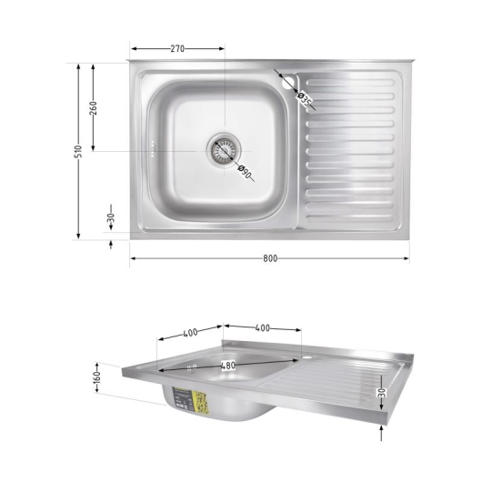 Кухонная мойка Brinex 5080-L 0,6 мм Satin (BRIN5080LSAT06) купить в САНН Одесса, изображение 2