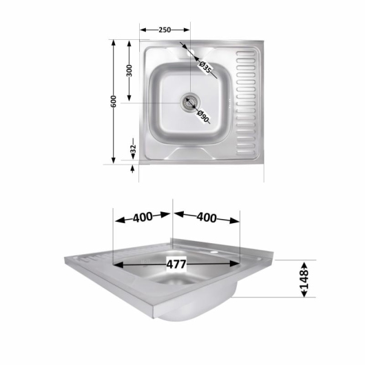 Кухонная мойка Brinex 6060-R 0,6 мм Satin (BRIN6060RSAT06) купить в САНН Одесса, изображение 2