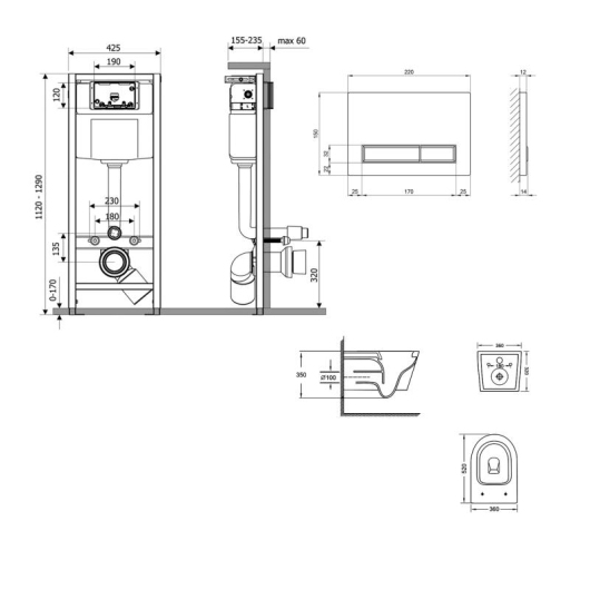 Готовое решение Qtap для ванной комнаты: подвесной унитаз Jay Ultra Quiet 520x360x320 + комплект инсталляции Nest 4 в 1 (линейная клавиша White) купить в САНН Одесса, изображение 2