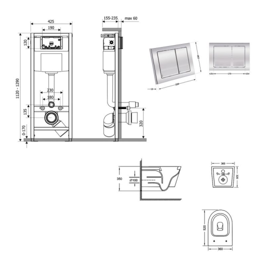 Готовое решение Qtap для ванной комнаты: подвесной унитаз Jay Ultra Quiet 520x360x320 + комплект инсталляции Nest 4 в 1 (квадратная клавиша Chrome) купить в САНН Одесса, изображение 2