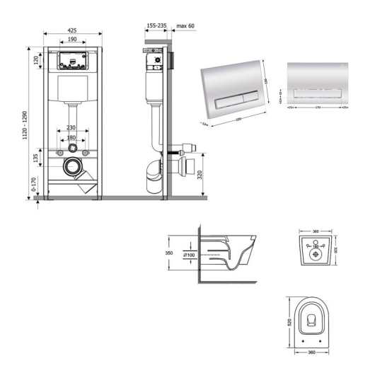 Готовое решение Qtap для ванной комнаты: подвесной унитаз Jay Ultra Quiet 520x360x320 + комплект инсталляции Nest 4 в 1 (линейная клавиша Chrome) купить в САНН Одесса, изображение 2