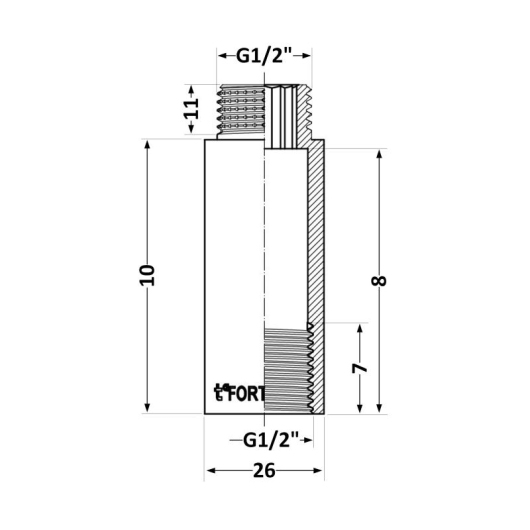 Удлинитель хромированный Thermo Alliance Forte 1/2"ВН, L=10 мм TAF1301510 купить в САНН Одесса, изображение 2