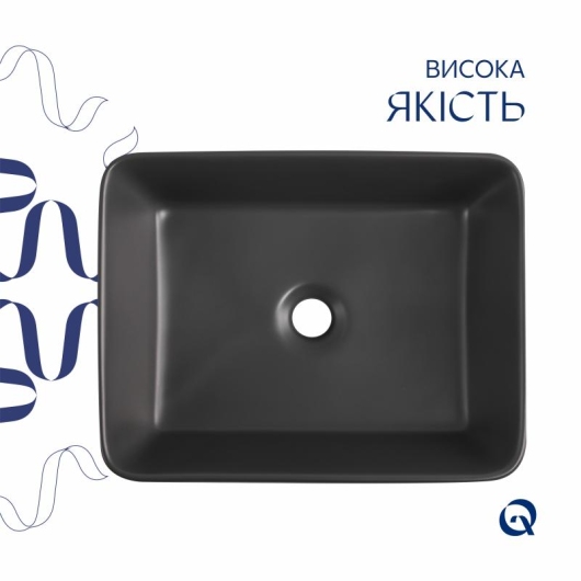 Раковина накладная Qtap Tern 480x370x135 мм, Anthracite, прямоугольная, с донным клапаном QT17116069AN купить в САНН Одесса, изображение 4