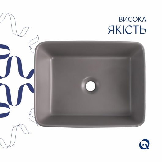 Раковина накладная Qtap Tern 480x370x135 мм, Stone grey, прямоугольная, с донным клапаном QT17116069SG купить в САНН Одесса, изображение 4