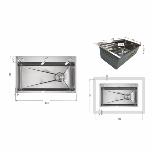 Lidz Handmade H7545 Мойка для кухни интегрированная Decor Honeycomb 3,0/1,0 мм LDH7545DEC48372 купить в САНН Одесса, изображение 2