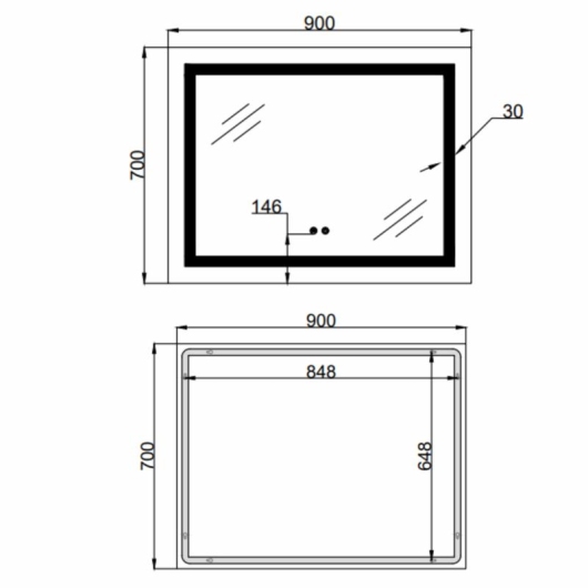 Зеркало Lidz Kubis (KU1) 900х700 с LED-подсветкой Touch, с антизапотеванием, с диммером, рег. яркости LD78LF904907048451 купить в САНН Одесса, изображение 2