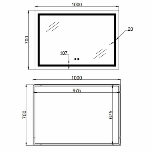 Зеркало Qtap Mideya (MI1) 1000х700 с LED-подсветкой Touch, с антизапотеванием, диммером, рег. яркости QT2078NCF10070 купить в САНН Одесса, изображение 2