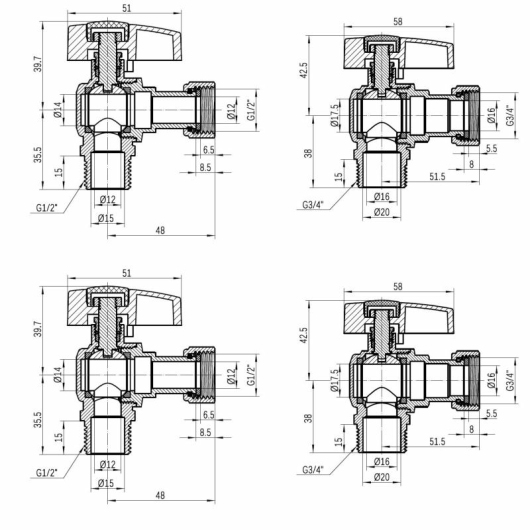 Комплект угловой кранов Thermo Alliance Standart  1/2"ВН -3/4"ВН с накидной гайкой  для подключенние котла TAS225RBW1520 купить в САНН Одесса, изображение 2