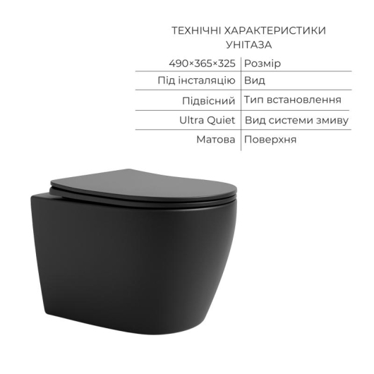 Комплект Qtap Robin Anthracite 3 в 1: унитаз подвесной Ultra Quiet + биде подвесное + раковина накладная QTROBAN49157 купить в САНН Одесса, изображение 3