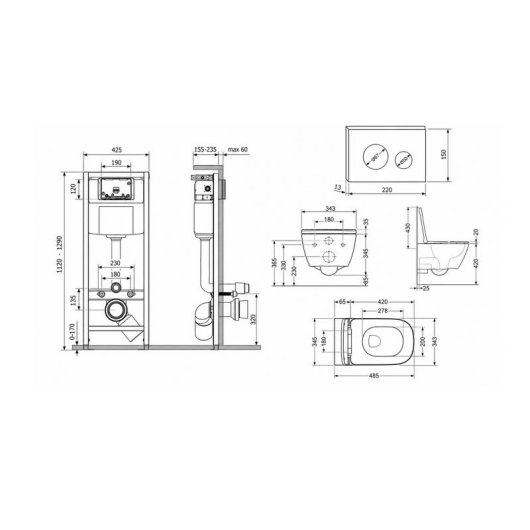Готовое решение Qtap для ванной комнаты: подвесной унитаз Gemini Ultra Quiet 485×340×350 + комплект инсталляции Nest 4 в 1 (круглая клавиша White) купить в САНН Одесса, изображение 2