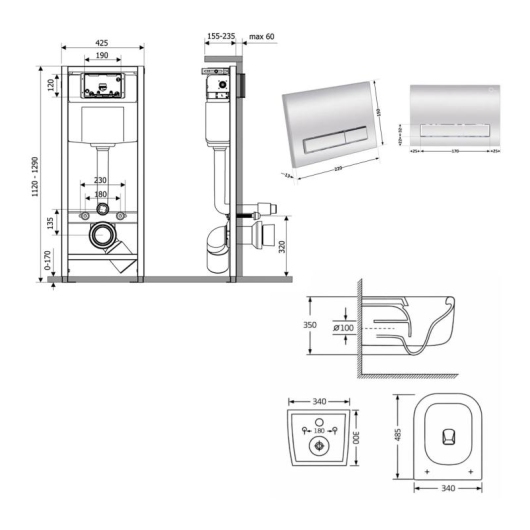Готове рішення Qtap для ванної кімнати: підвісний унітаз Gemini Ultra Quiet 485×340×350 + комплект інсталяції Nest 4 в 1 (лінійна клавіша Chrome) купити в САНН Одеса, зображення 2