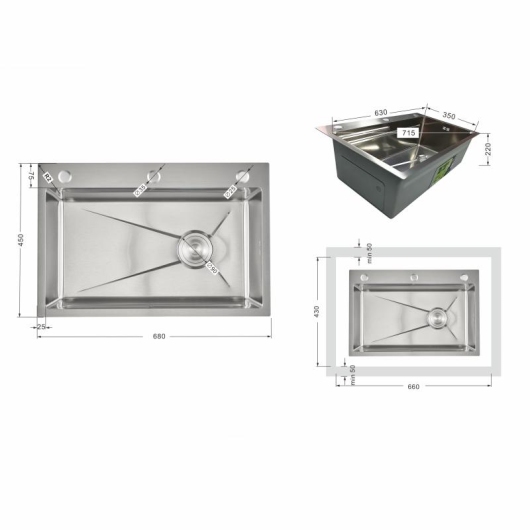 Мойка для кухни интегрированная Lidz Handmade H6845 Brushed Steel 3,0/1,0 мм LDH6845BRU49455 купить в САНН Одесса, изображение 2