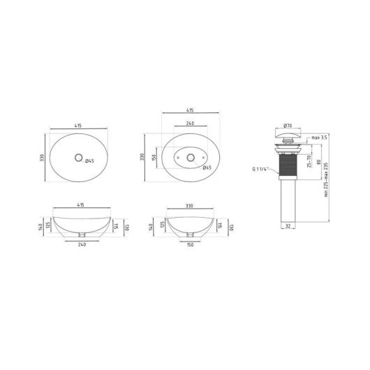 Раковина накладная Qtap Dove 415x340x140 мм, Marble, овальная, с донным клапаном QTDOV188SB49785 купить в САНН Одесса, изображение 2