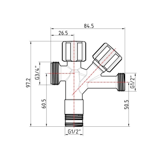 Кран угловой Thermo Alliance Forte двойной вентельный 1/2"Н х 1/2"Н х 3/4"Н, хром TAF187W151520 купить в САНН Одесса, изображение 2