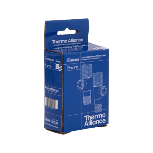 Комплект угловых кранов Thermo Alliance Standart (круг, белый) 1/2"НН, нерж, хром, керам. букса TAS350W1515W купить в САНН Одесса, изображение 7