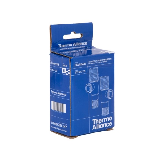 Комплект угловых кранов Thermo Alliance Standart (круг, черный) 1/2"НН, нерж, хром, керам. букса TAS350W1515B купить в САНН Одесса, изображение 7