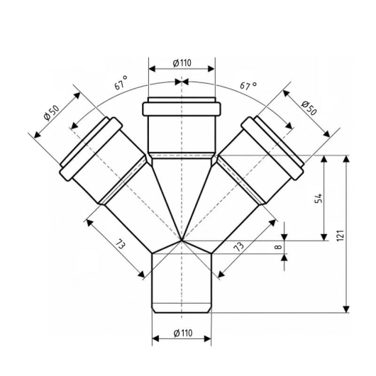 Крестовина канализационная Ostendorf-OSMA HT-System PLUS d110/50/110/50×67° купить в САНН Одесса, изображение 2